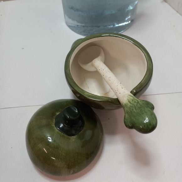 SERVER 3 Pc Condiment  Jalapeño Pepper  Porcelian Ceramic Pottery Green Element - Picture 3 of 6